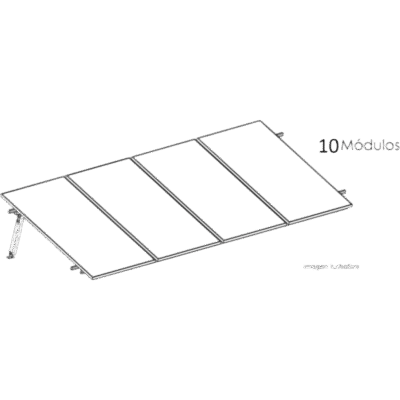 Estructura de Montaje Fotovoltaico / Losa Plana / Configuración 1x3 / Viento 170 km/h / Inclinación 10° / Rieles E-O 3.55 m (11.65 ft) / Rieles N-S 2.14 m (7.02 ft) / Altura 0.52 m (1.71 ft) / Área 10 m² / Módulos 645