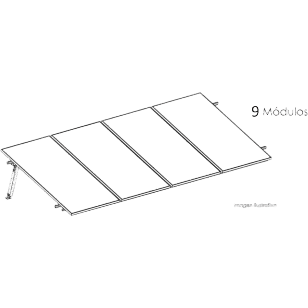Estructura de Montaje Fotovoltaico / Losa Plana / Configuración 1x3 / Viento 170 km/h / Inclinación 10° / Rieles E-O 3.55 m (11.65 ft) / Rieles N-S 2.14 m (7.02 ft) / Altura 0.52 m (1.71 ft) / Área 10 m² / Módulos 645 KITBASEL1X9 1