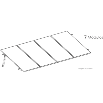 Estructura de Montaje Fotovoltaico / Losa Plana / Viento 170 km/h / Inclinación 10° / Rieles E-O 3.55 m (11.65 ft) / Rieles N-S 2.14 m (7.02 ft) / Altura 0.52 m (1.71 ft) / Área 10 m² / Módulos 645 W