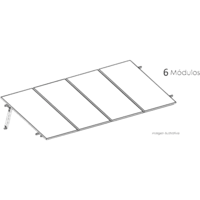 Estructura de Montaje Fotovoltaico / Losa Plana / Configuración 1x3 / Viento 170 km/h / Inclinación 10° / Rieles E-O 3.55 m (11.65 ft) / Rieles N-S 2.14 m (7.02 ft) / Altura 0.52 m (1.71 ft) / Área 10 m² / Módulos 645