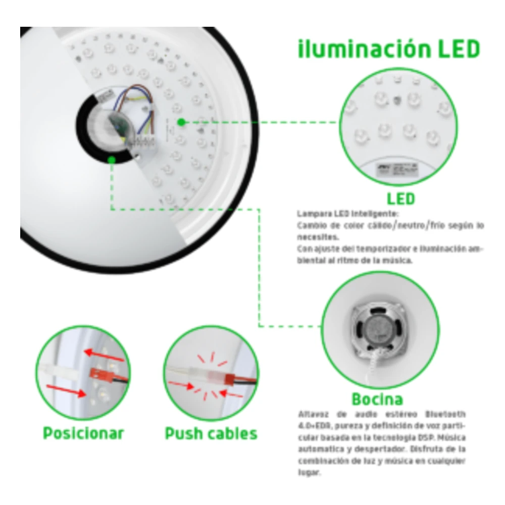 sec_4_0S1000-12 Luminario LED RGB / 30W / 2400 Lúmenes / Bluetooth / Control por App / Voltaje Universal 85-265V / 380 mm (1.2 ft) Diámetro JLAR-3003 4