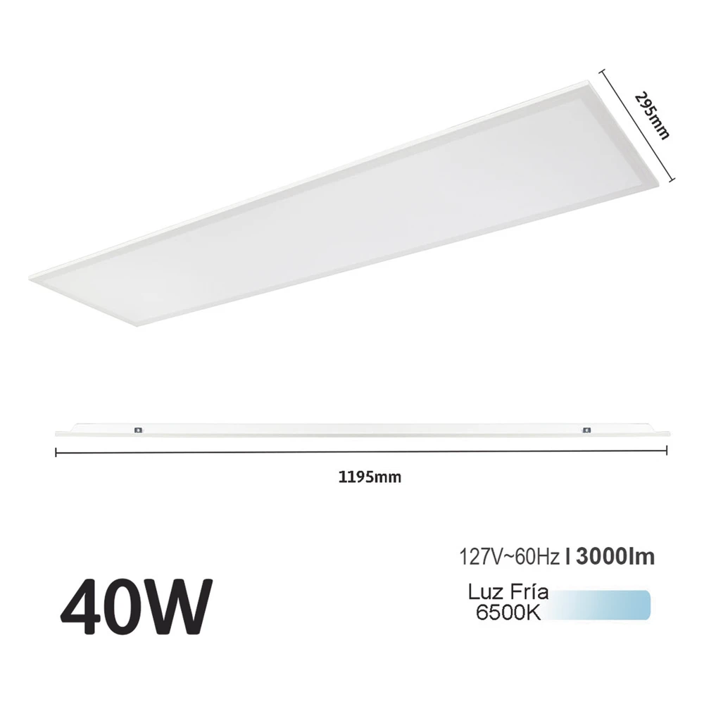 sec_4_0S1000-13 Panel LED / 40 W / 4200 lm / 6500 K / 140° / 1195 x 295 mm / IP20 / 127 Vca~60Hz JLPP-40L 4