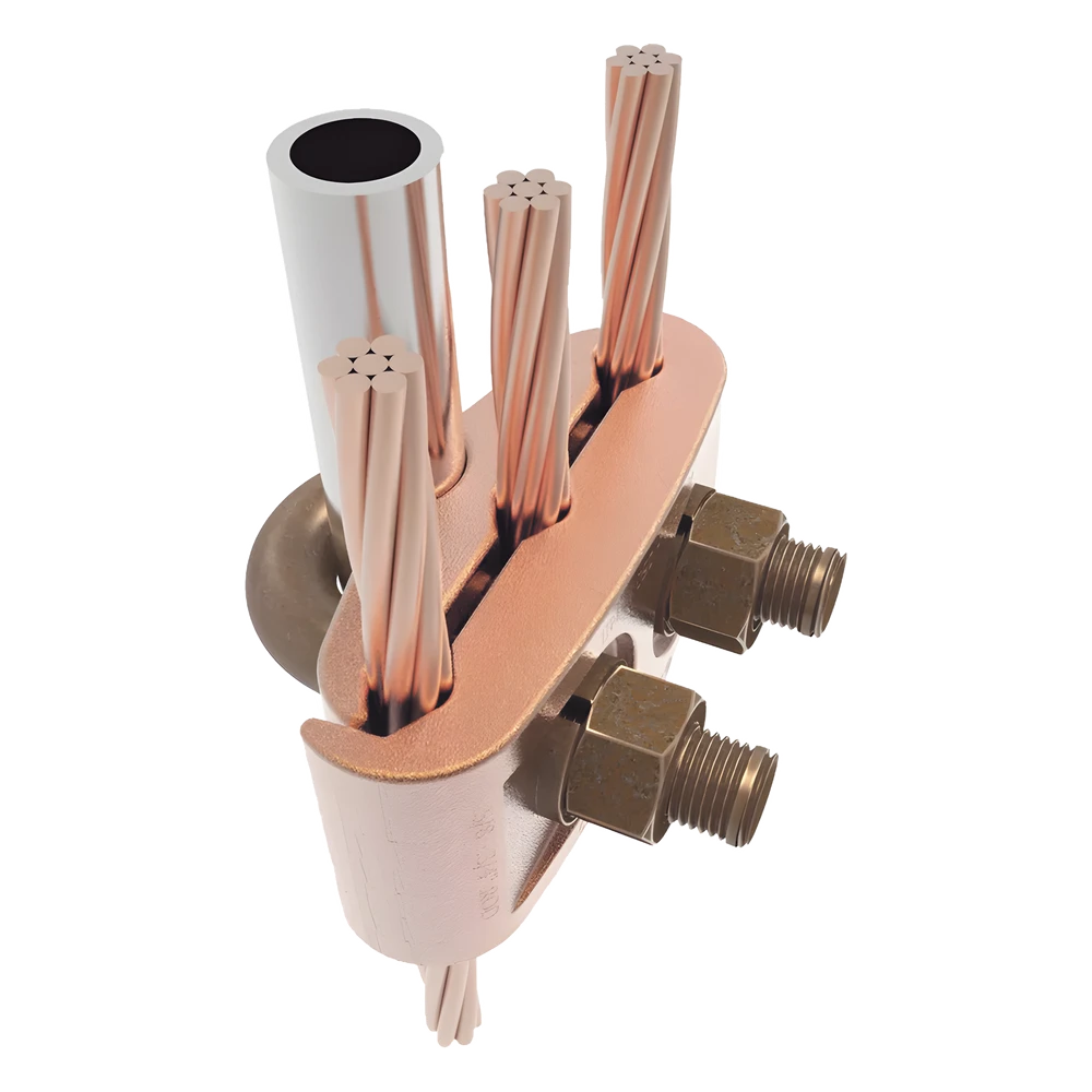 sec_5_1S1000-4 Conector Mecánico / 3 Cables Cobre 2/0 AWG - 250 KCMIL / Varilla 5/8" - 3/4" / Torque 480 lbf·in / UL467 HUB-GK64-29 2