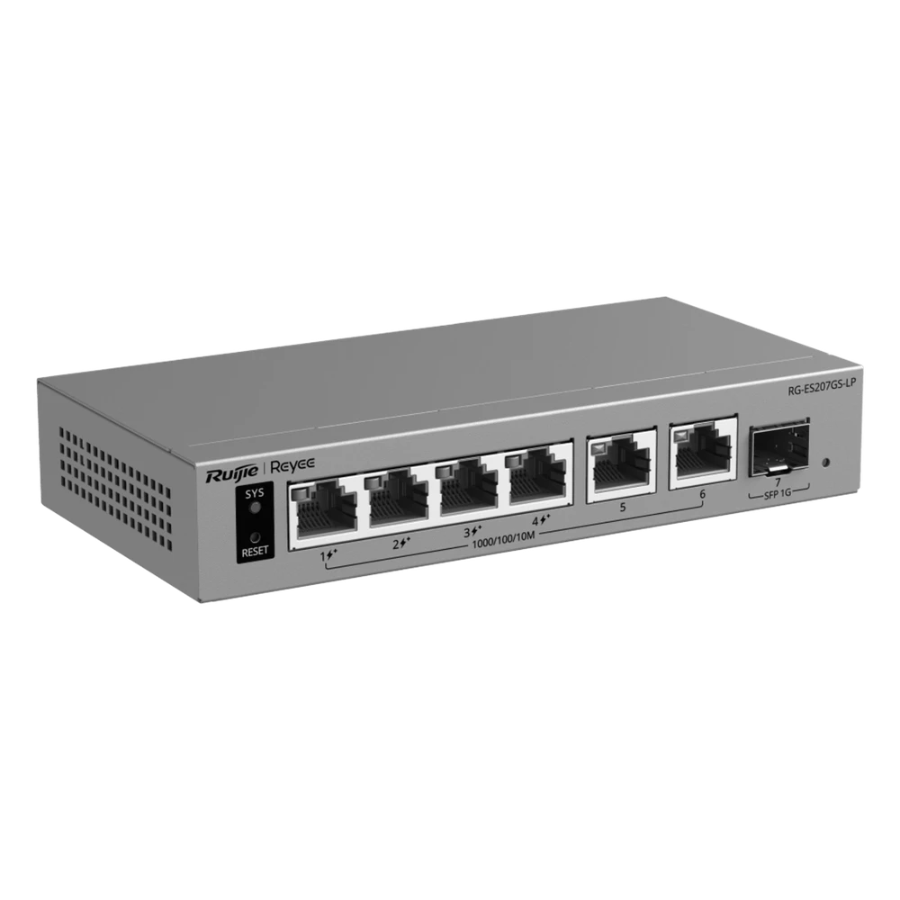 sec_5_1S1000-89 Switch Gigabit Smart Cloud / 7 Puertos / 4 PoE+ 40 W / 1 SFP Uplink / Capa 2 / Protección 6 kV / Fanless RG-ES207GS-LP 2