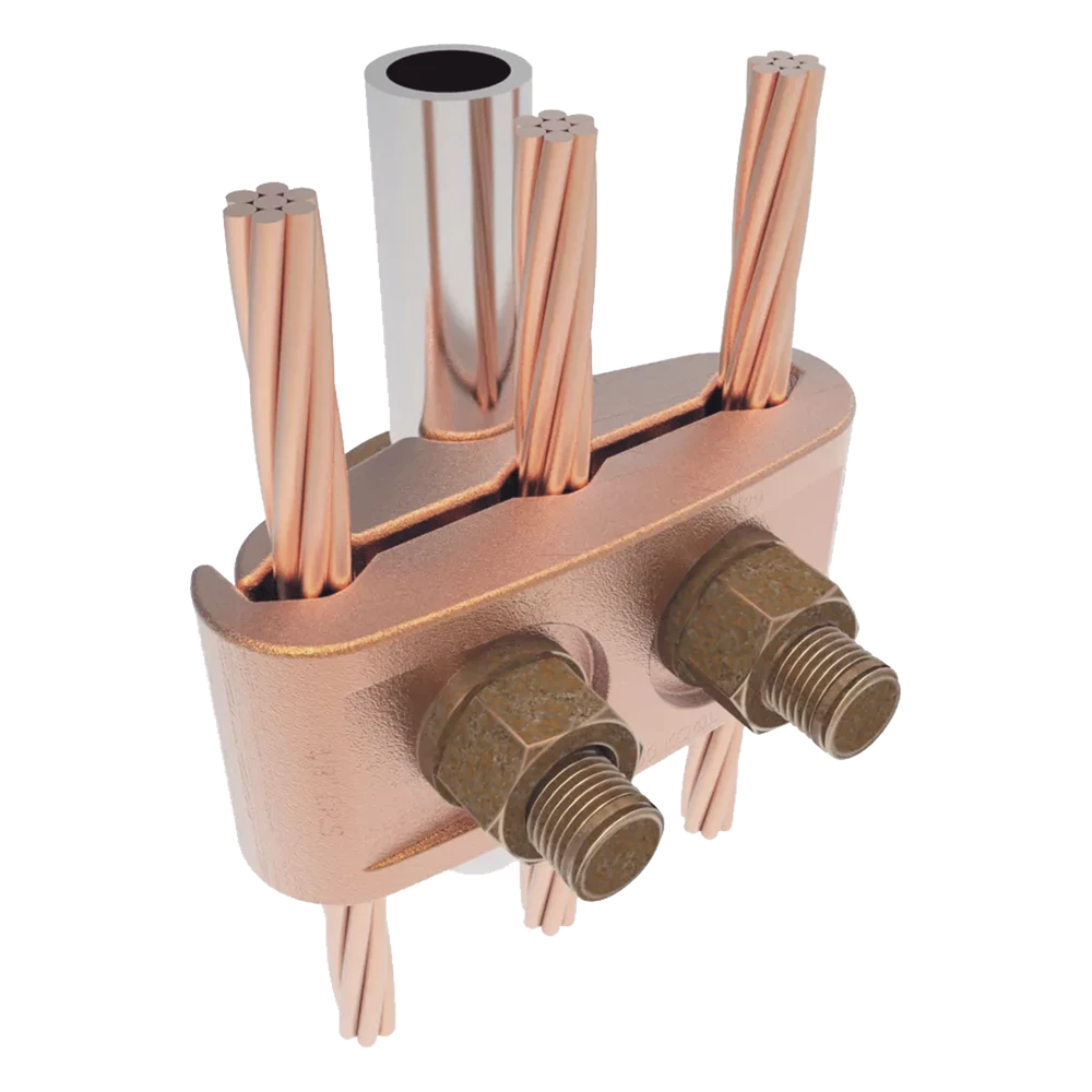sec_5_3S1000-4 Conector Mecánico / 3 Cables Cobre 2/0 AWG - 250 KCMIL / Varilla 5/8" - 3/4" / Torque 480 lbf·in / UL467 HUB-GK64-29 4