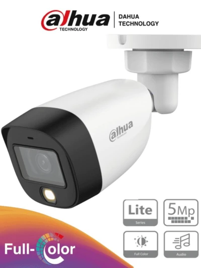 Cámara bullet HDCVI 5MP Full Color, lente 2.8mm, luz cálida 20m, micrófono integrado, WDR 120dB, 4 en 1, IP67.