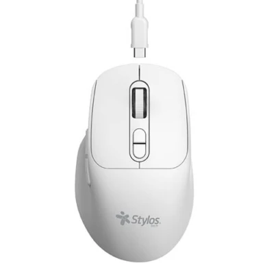 Ofertas del día Mouse Inalambrico Recargable Stylos 1,600 Dpi 3 Niveles 6 Botones Conexión USB Nano 2.4Ghz Blanco. STPMOI8W