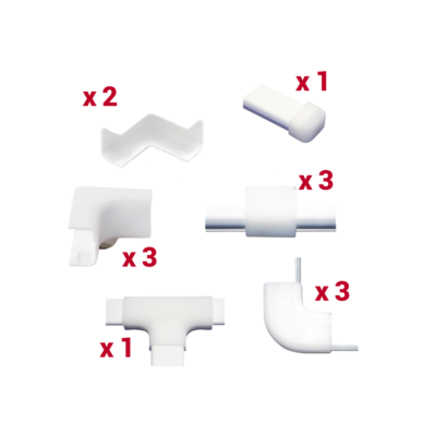 Kit de Accesorios para Canaleta / 13 Piezas / Esquineros, Uniones, Secciones L y T / PVC Rígido / Sin Herramientas