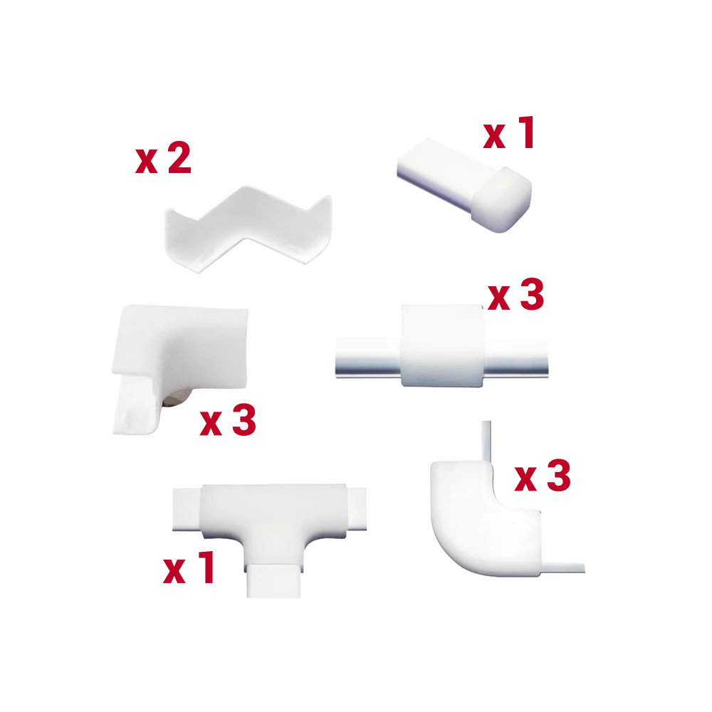 TMK0812ACC-l Kit de Accesorios para Canaleta / 13 Piezas / Esquineros, Uniones, Secciones L y T / PVC Rígido / Sin Herramientas TMK-0812-ACC 1