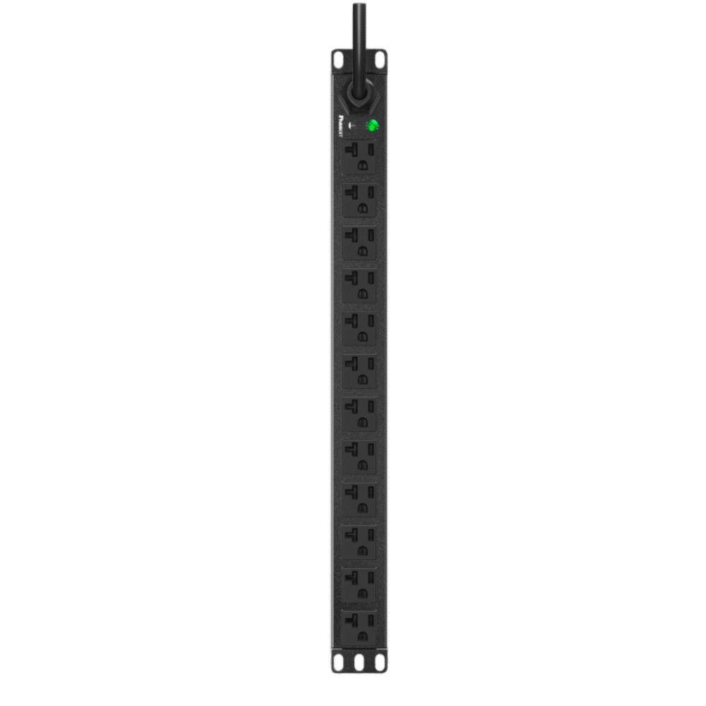 frontal_0S1000-12 PDU ES2P Básico para Distribución de Energía, Enchufe de Entrada NEMA 5-20P, Con 12 Contactos NEMA 5-20R, Instalación Horizontal de 19in, 1UR, 20 Amp, 120 Vca E12B19M 3
