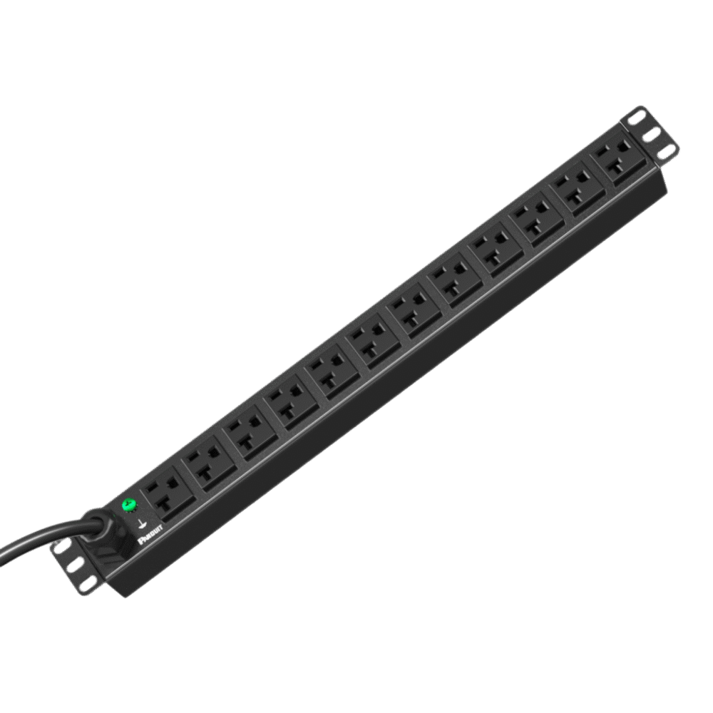 PDU ES2P Básico para Distribución de Energía, Enchufe de Entrada NEMA 5-15P, Con 12 Contactos NEMA 5-20R, Instalación Horizontal de 19in, 1UR, 15 Amp, 120 Vca E12B02M 3