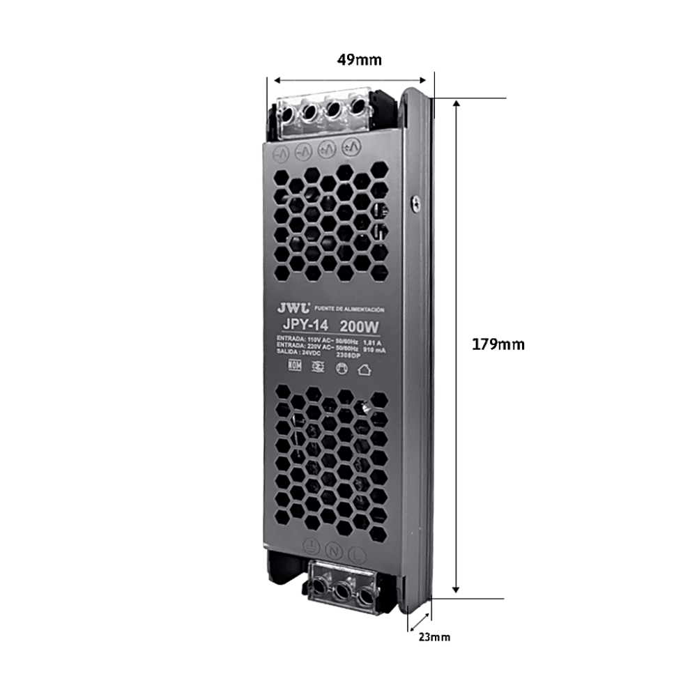 lateral_izquierda_0S1000-11 Fuente de Alimentación para Tira LED / Salida 24 VDC / Potencia 200 W / Entrada 110-220 VAC 50/60 Hz JPY-14 2
