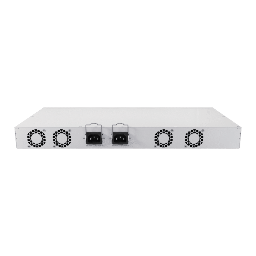 lateral_izquierda_0S1000-15 Switch Rackmount / 16 Puertos Gigabit / 8 Puertos PoE 802.3af/at 150W / 2 Puertos SFP+ 10G / CPU Quad-Core 2.2 GHz ARM / RouterOS v7 / L3 HW Offloading / Alimentación Dual Redundante / USB 3.0 CRS418-8P-8G-2S+RM 2