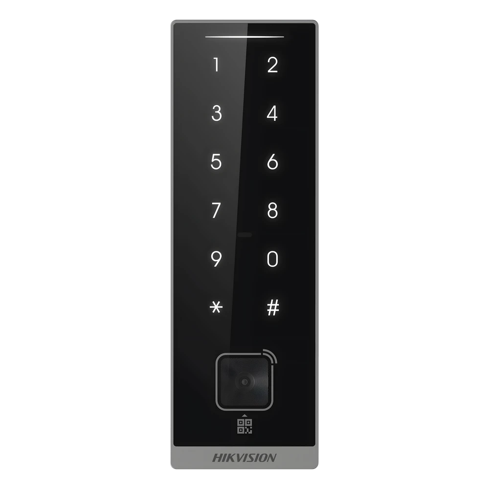 portada_0S1000-206 Teclado Esclavo de Control de Acceso / Lector Dual MIFARE 13.56 MHz y PROX EM 125 KHz / Bluetooth y Códigos QR / PIN Táctil / RS-485 Wiegand OSDP / Rango Térmico -40°C a 65°C DS-K1105EMKB-QR 1