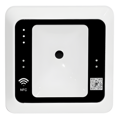Lector QR y RFID / Salida Wiegand W26/W34/W66 / MIFARE 13.56 MHz / USB y RS485 / Lectura QR 5 cm / RFID 4 cm