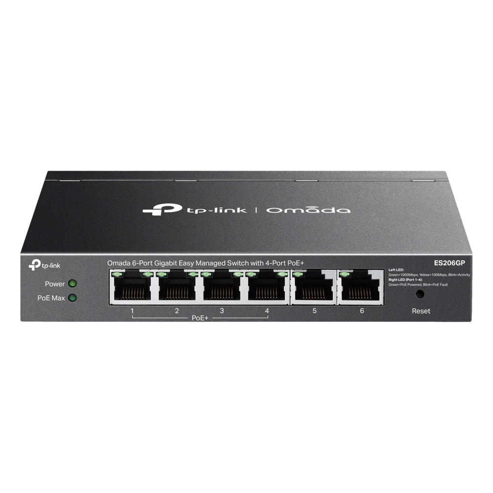 portada_0S1000-296 Switch Gigabit / 6 Puertos / 4 PoE+ 65W / Gestión Cloud SDN / Fanless / Alcance PoE 250 m (820.2 ft) / QoS y VLAN ES206GP 1