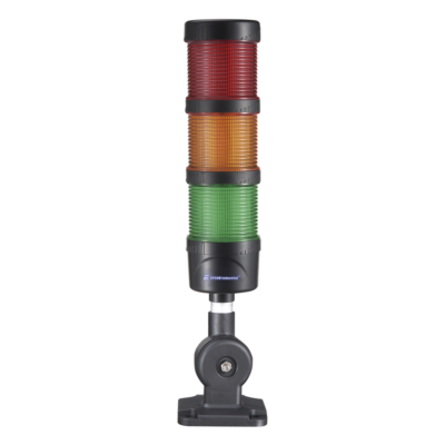 Torre Señalización LED / 3 Niveles Rojo Ámbar Verde / Buzzer 85 dB / 24 VCD / Fija o Intermitente / Base 60 mm / IP53