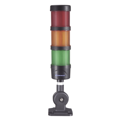 Torre LED Indicadora de Estado / 3 Niveles Rojo-Ámbar-Verde / Buzzer 85 dB / 110-240 VCA / IP53 / Montaje Ajustable 60 mm