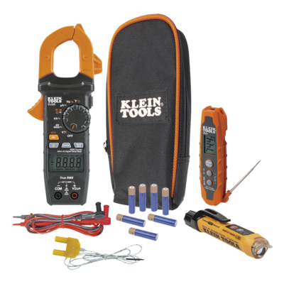 Kit Prueba HVAC / Multímetro Gancho TRMS / Termómetro Dual IR -40 a 300 °C / Detector NCVT 12-1000V CA / Ciclo Servicio / Linterna