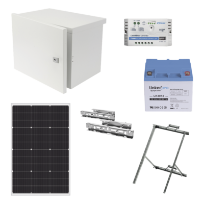 Kit de Alimentación PV para CCTV / 12 Vcc / 14 W Máx / Controlador PRO8512 / Incluye Panel, Batería, Controlador y Accesorios