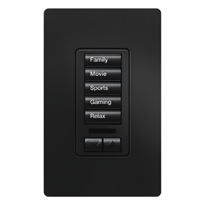 Teclado de Pared Programable / 5 Botones de Escena / Subir-Bajar / Retroiluminado / RF Clear Connect / Alcance 9 m (29.5 ft) / Control de Iluminación y Cortinas