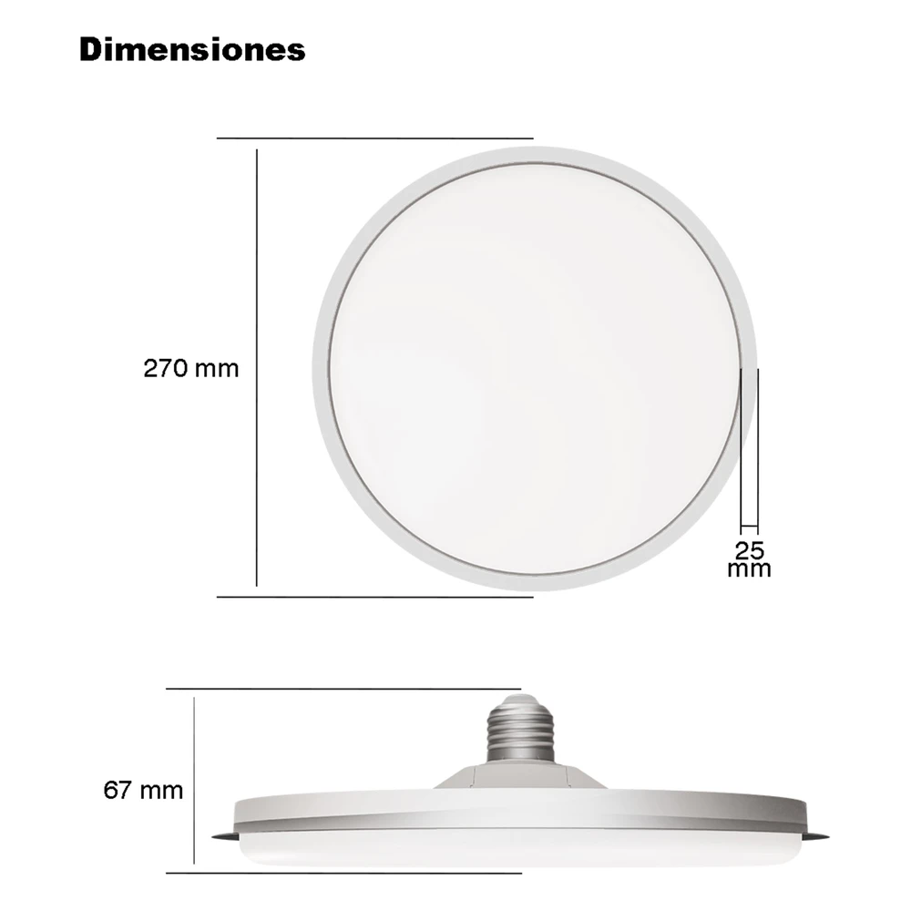 sec_3_0S1000-37 Foco LED Plafón / 38W / 3300 lm / 6500 K / Ángulo 140° / Base E27 / IP20 JLE-27-R38 3